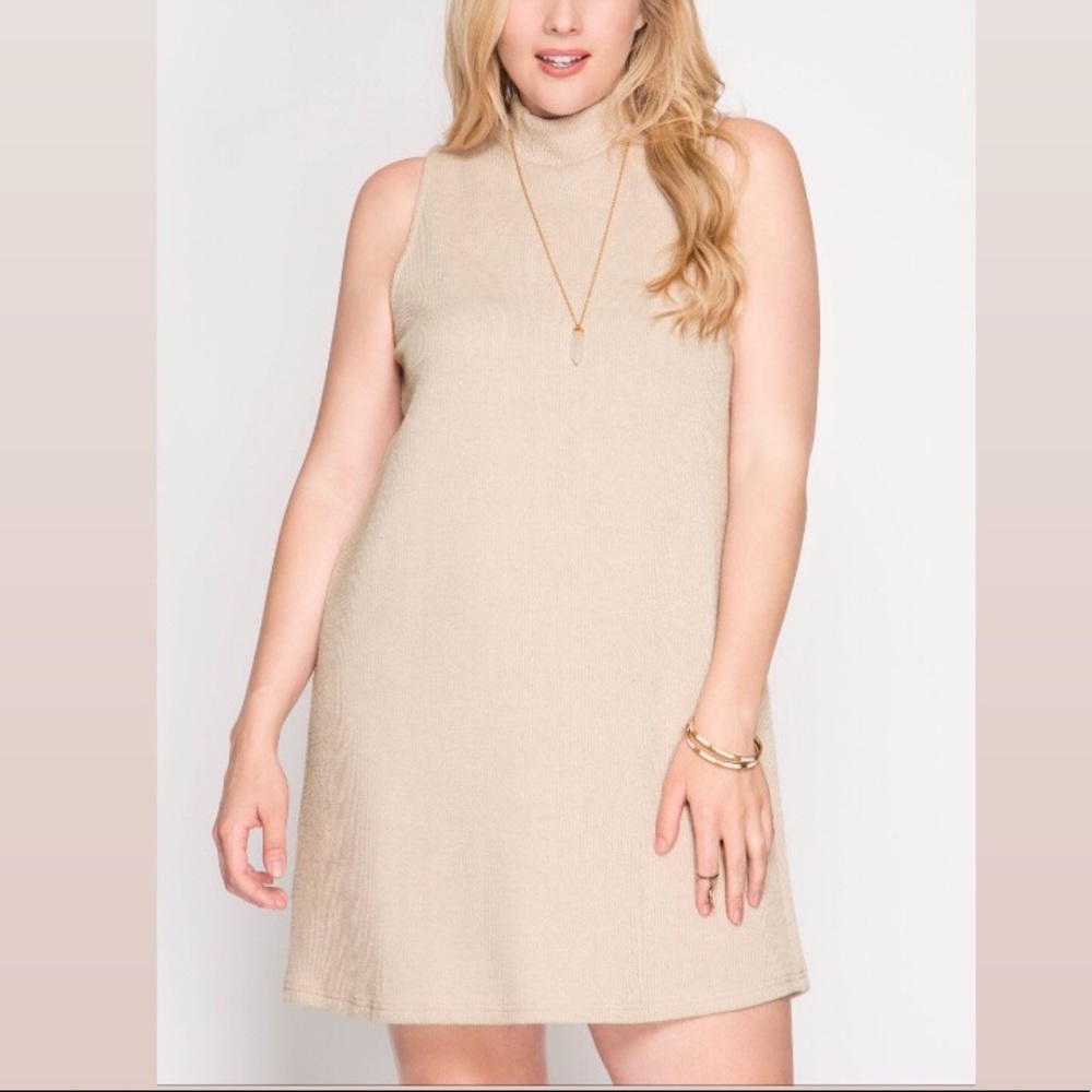 Cream Sleeveless Turtleneck Dress